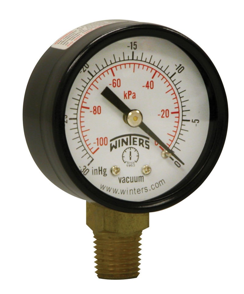 Winters 2 inch Dial Size, Multi Function Application Economy Utility Dry Pressure Gauge, Brass Internals, Steel Case, Dual Scale 0-200 psi/kPa, 3-2-3% Accuracy, 1/4 inch NPT Back Mount, Pressure Gauge